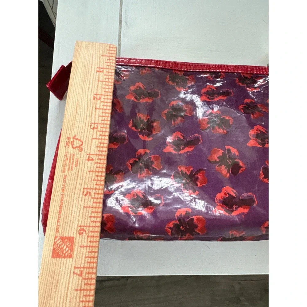 Tory Burch Purple Red Floral Glossy PVC Cosmetic Makeup Bag Pouch with Logo